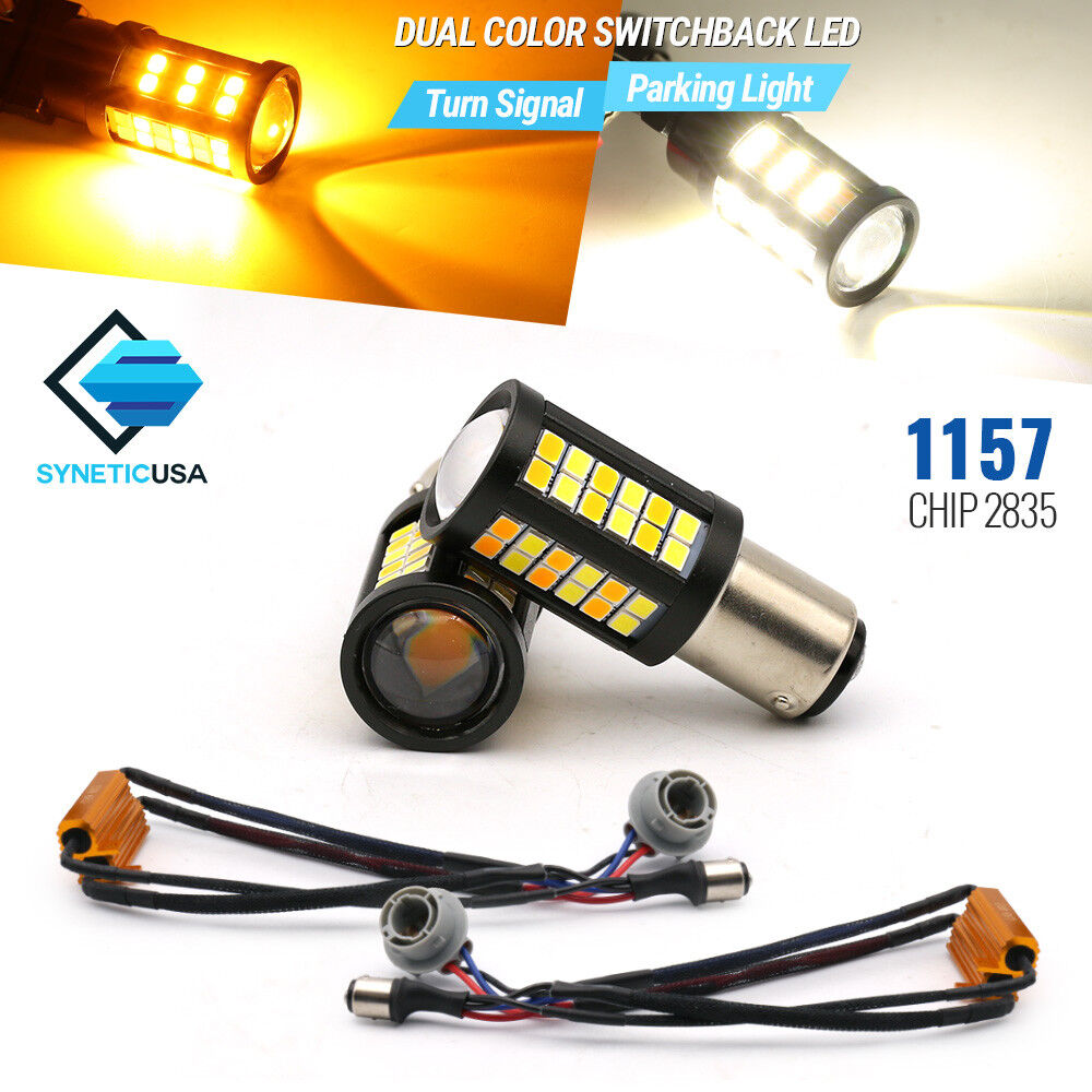2x 1157 Switchback White/Amber 64-LED Error-Free Turn Signal Parking Light Bulbs