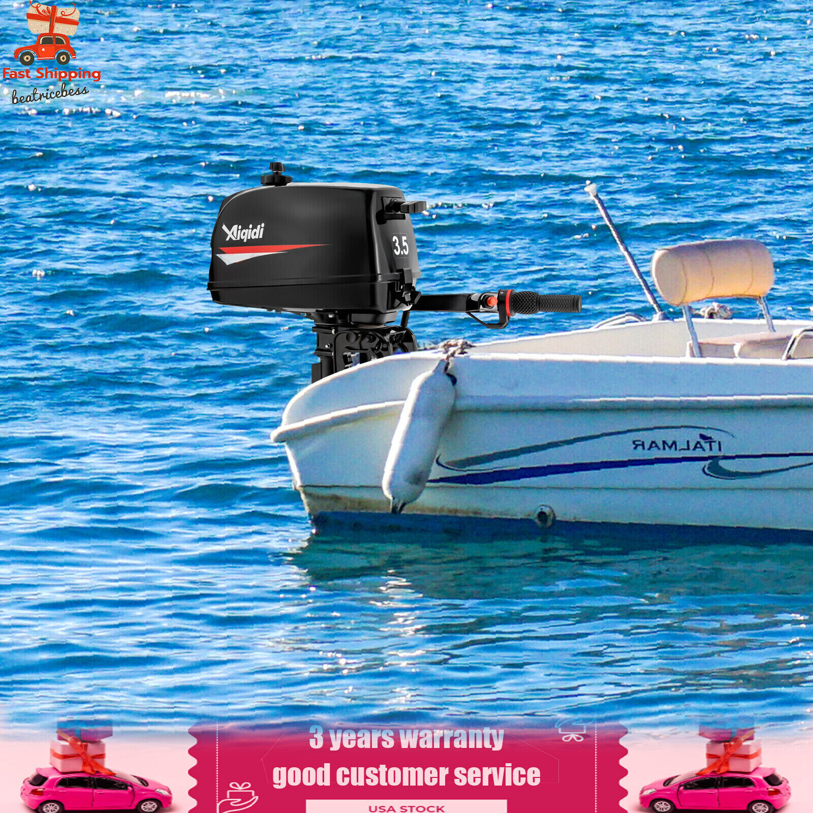2 Stroke 3.5HP Outboard Motor Boat Engine w/Water Cooling Heavy Duty + tool bag