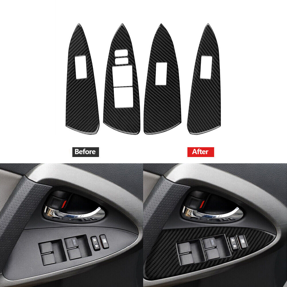 4Pcs Carbon Fiber Inner Window Switch Panel Cover Trim For Toyota RAV4 2006-2012