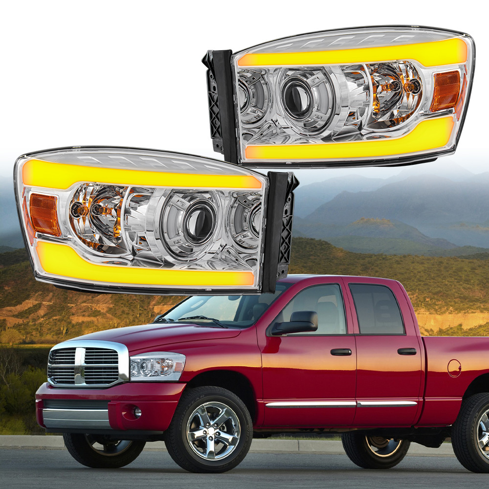 2PCS Chrome H7 LED Projector Headlights For 2006-2008 Dodge Ram 1500 2500 3500