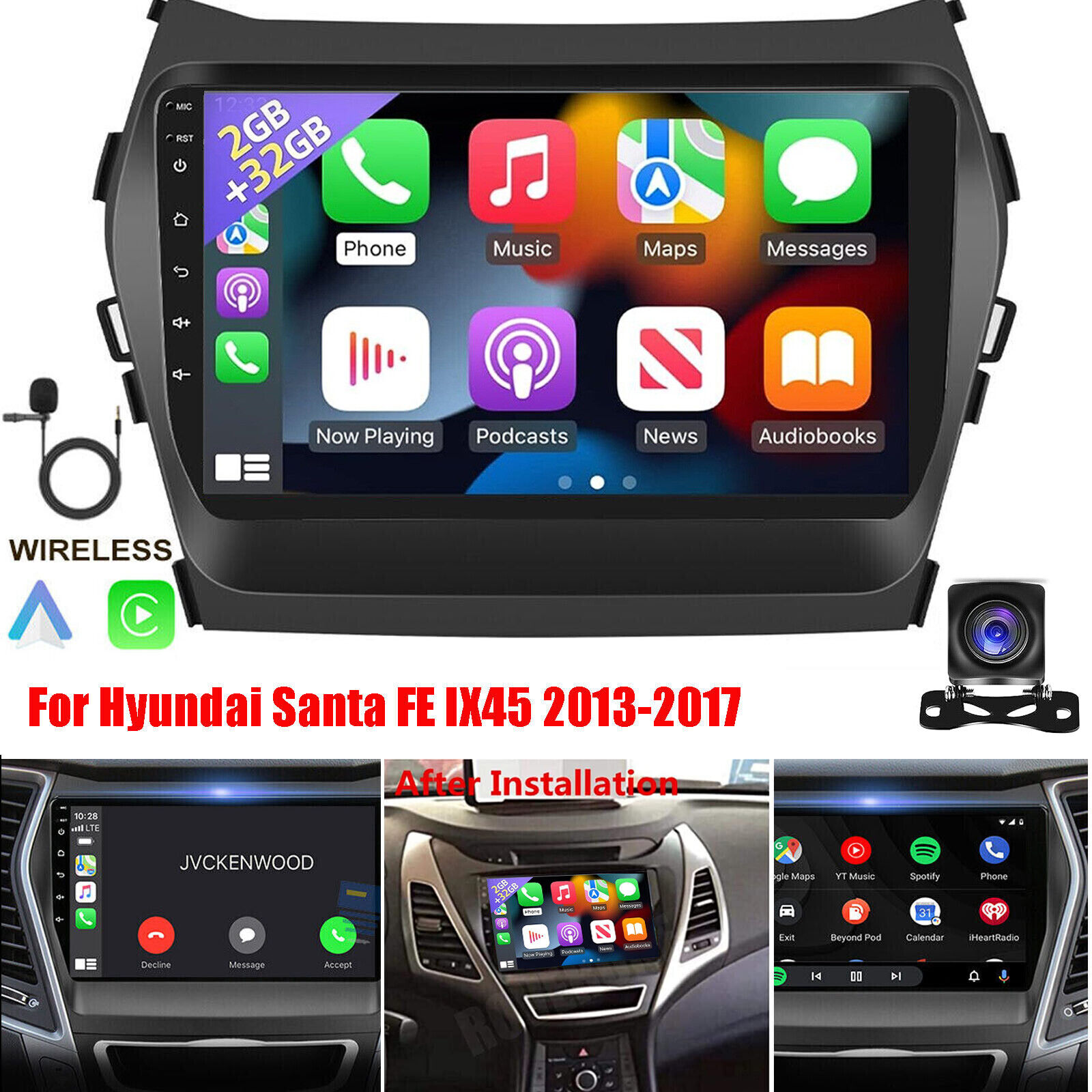 Android 12 Car Radio For Hyundai Santa FE 2013-2018 Apple CarPlay Auto FM Player