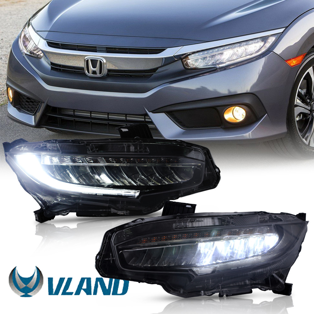 Pair LED Projector Headlights w/ Sequential Indicator For 2016-2021 Honda Civic