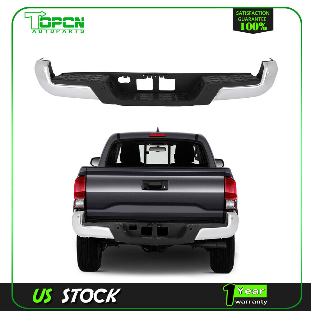 New Chrome Rear Complete Bumper with Sensor Holes For 2016-2020 Toyota Tacoma