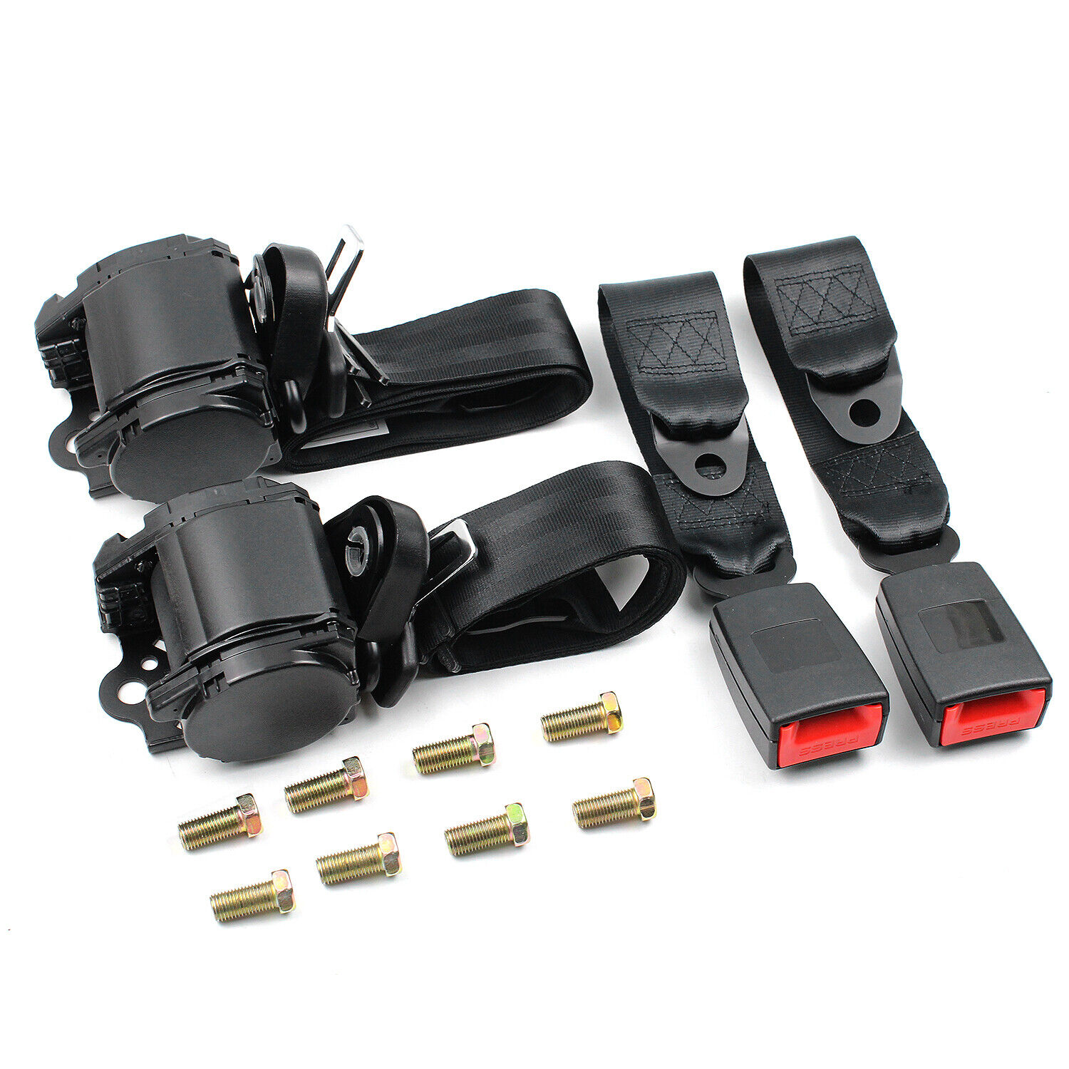 2set Retractable 3 Point Safety Seat Belt Straps Auto Vehicle Adjustable Kit USA