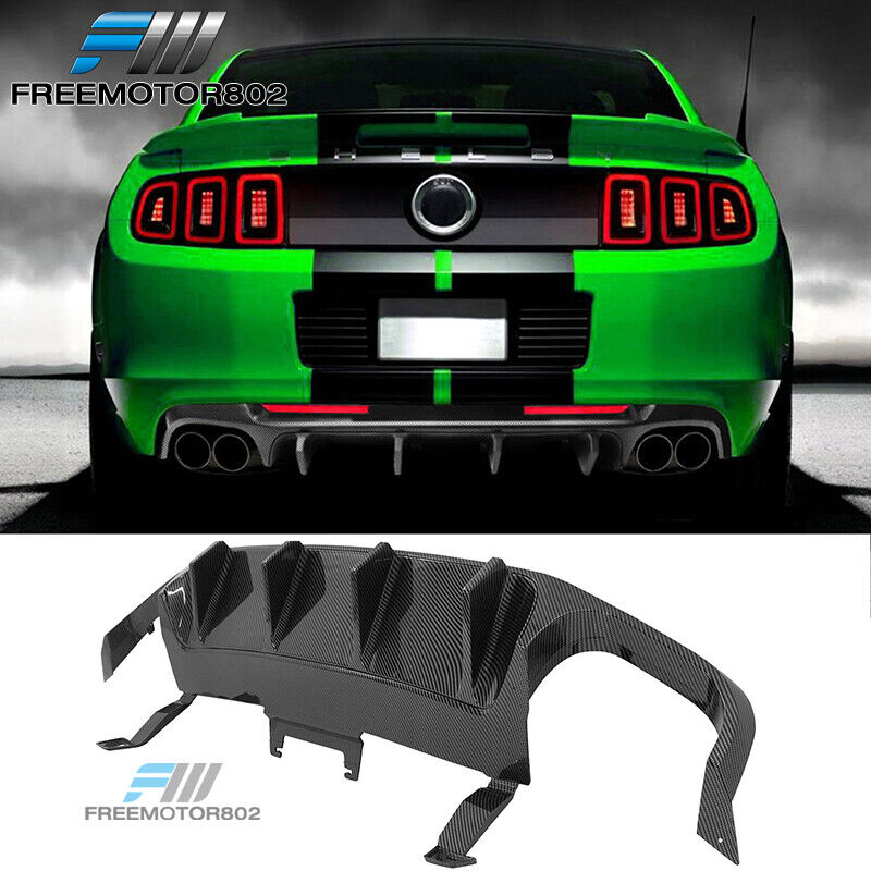 Fits 13-14 Mustang GT500 2-Door Rear Diffuser Lip Carbon Fiber Print PP + V3 Fin
