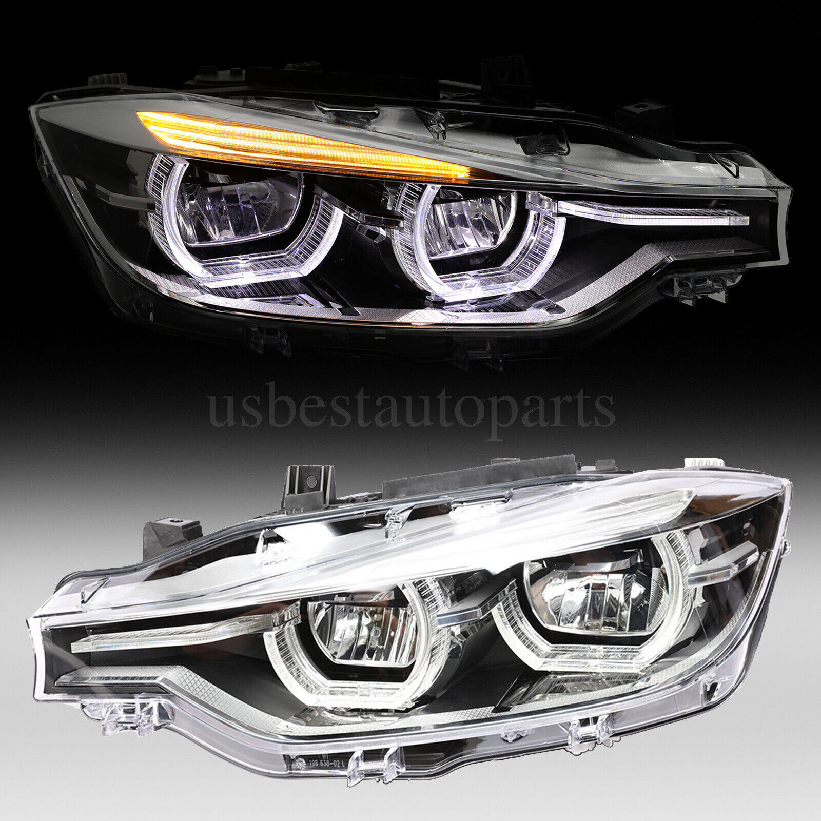 PENSUN Fit 2013-2015 BMW F30 3-Series U Ring LED Angel Eyes Projector Headlight