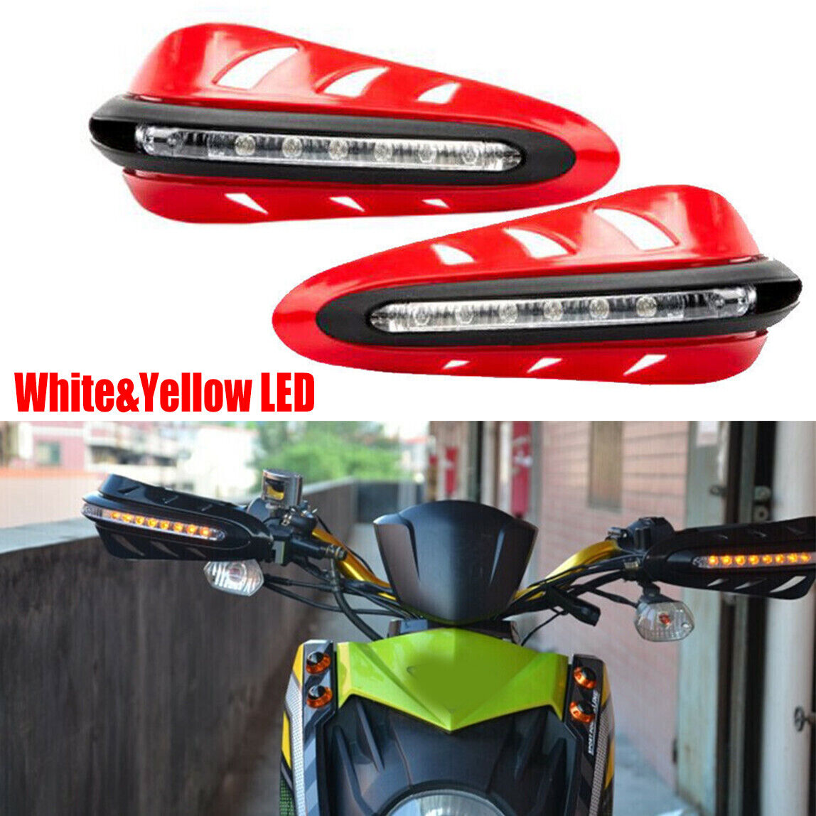 2X Motorcycle Handlebar Hand Guard W/LED Signal Light Dirt Bike ATV Off-Road Red