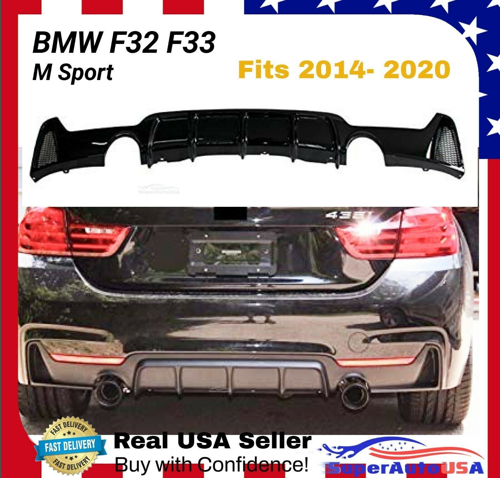 For 2014-2020 F32 BMW 435i 440i xDrive M Sport Rear Bumper Diffuser Duo Outlet