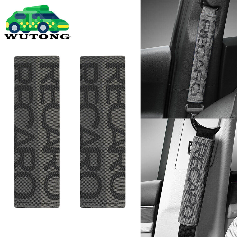 2PCS JDM Recaro Gray Fabric Seat Belt Cover Shoulder Pads Racing Seat Material