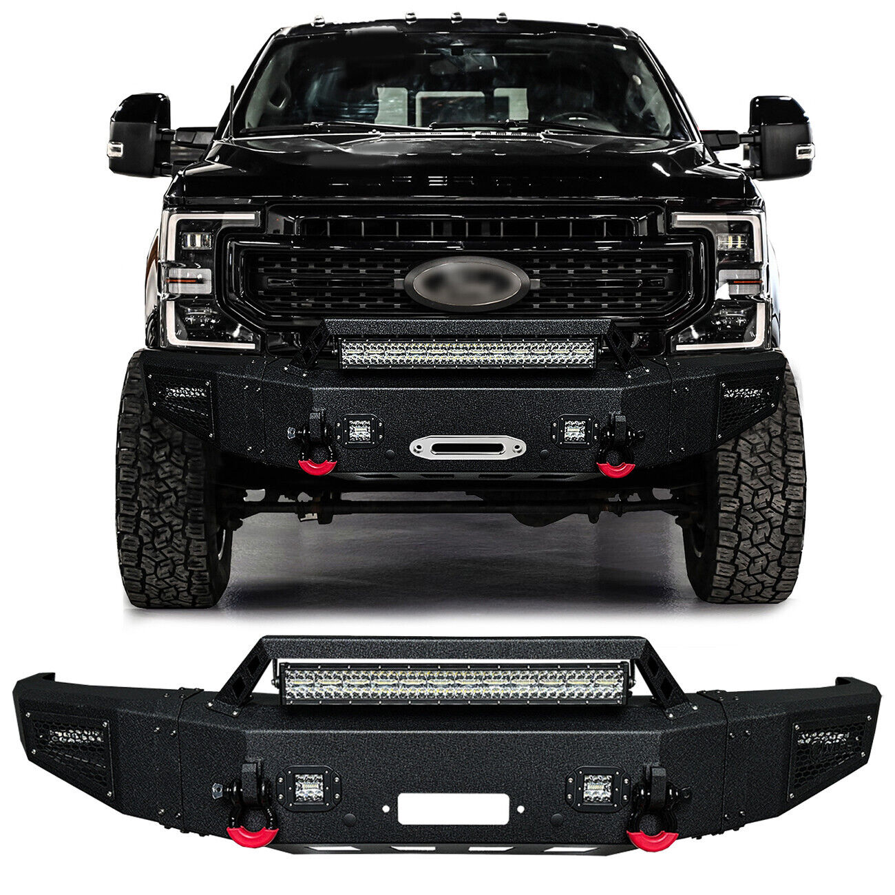Vijay For 2017-2022 F250 F350 Front Bumper Textured w/LED Lights and D-Ring
