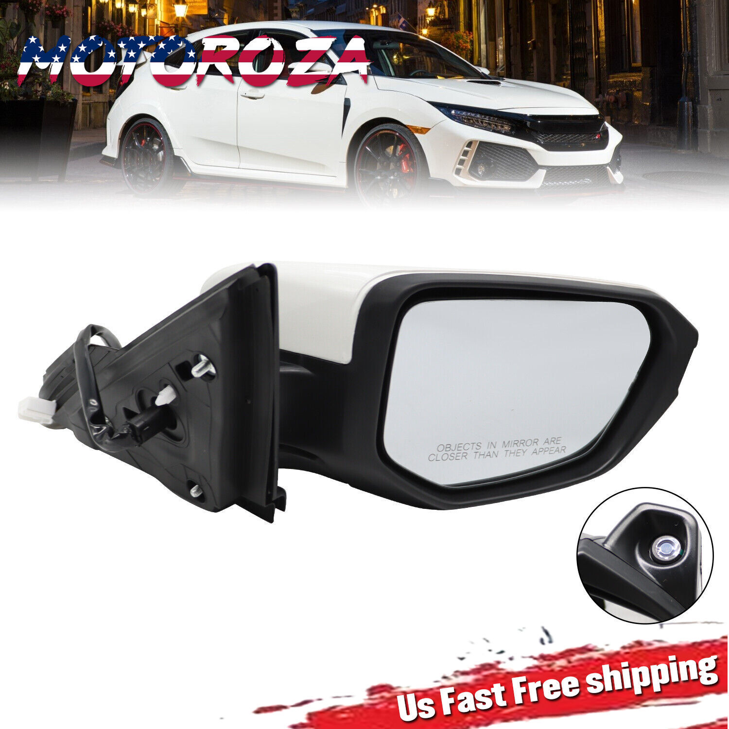 For Honda Civic 2016-2018 White Passenger Side Mirror Power Heated View Camera