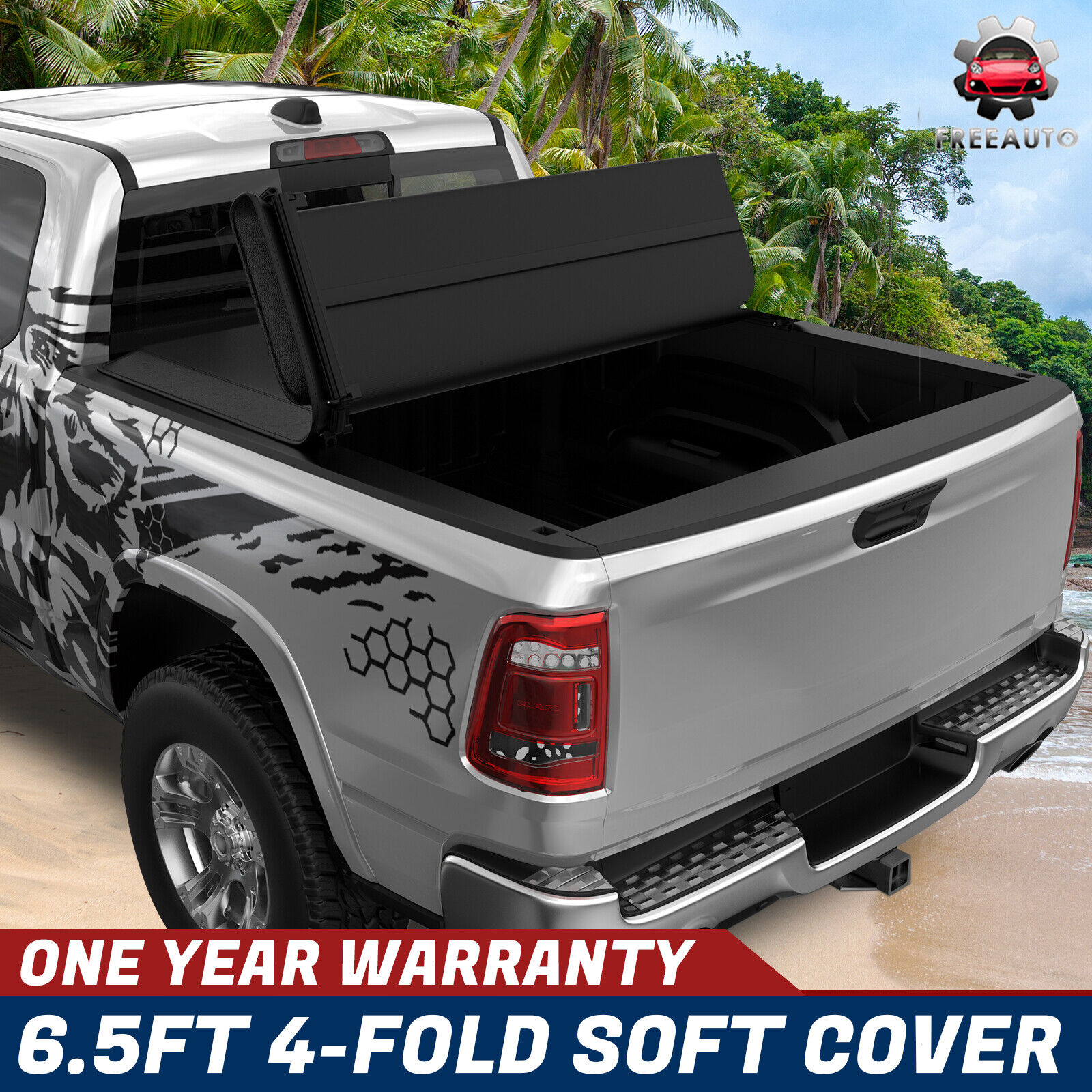 4-Fold 6.4/6.5FT Soft Bed Tonneau Cover FIT 02-23 Ram 1500 03-23 Ram 2500/3500