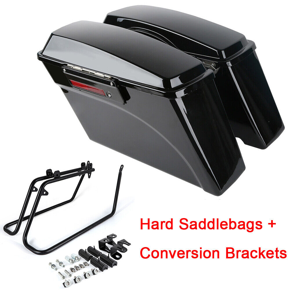 Black Hard Saddlebags W/ Conversion Brackets For 2008-2017 Harley Dyna Models