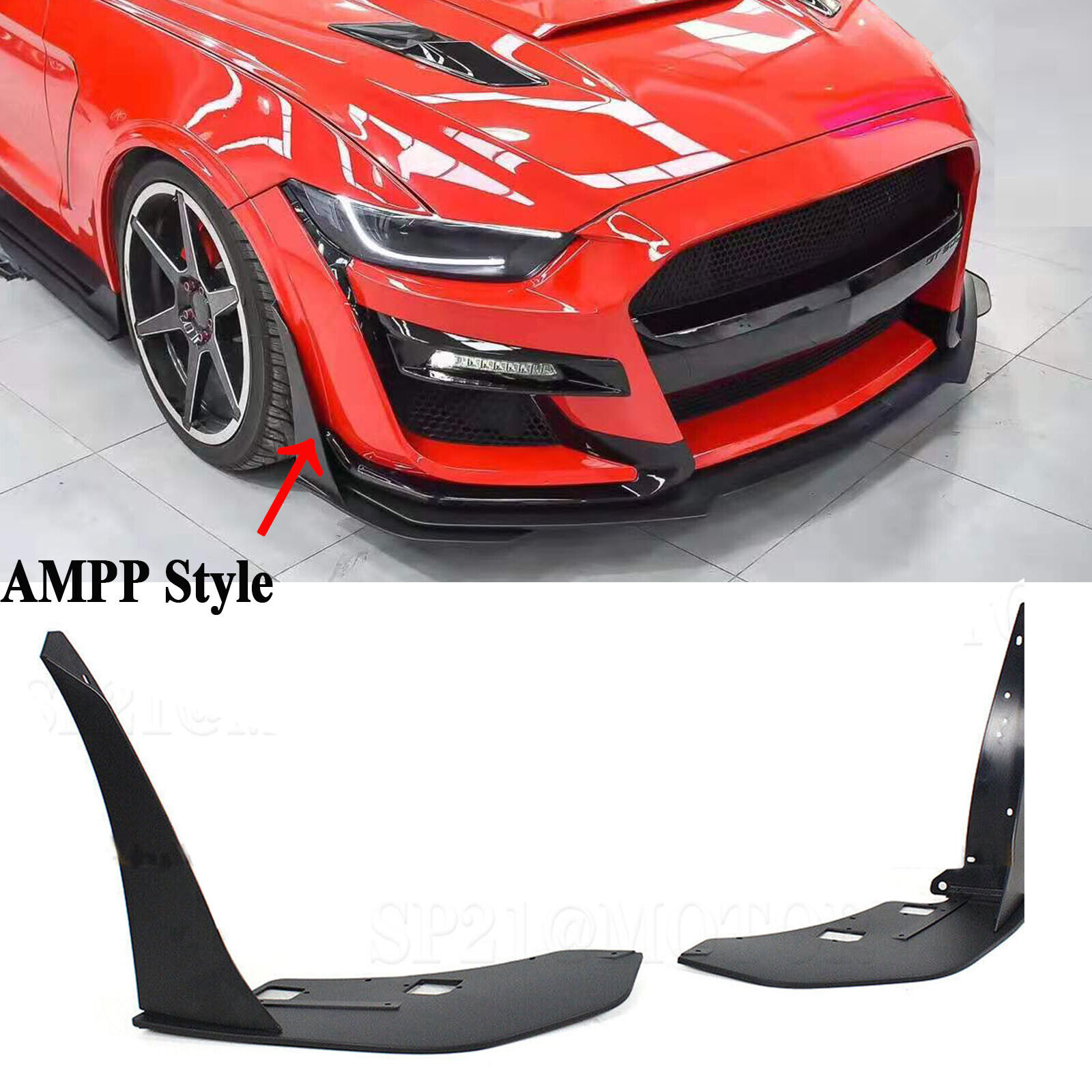 For Ford Mustang 2015-2021 GT500 AMPP Front Bumper Lip & Corner Splitter Winglet