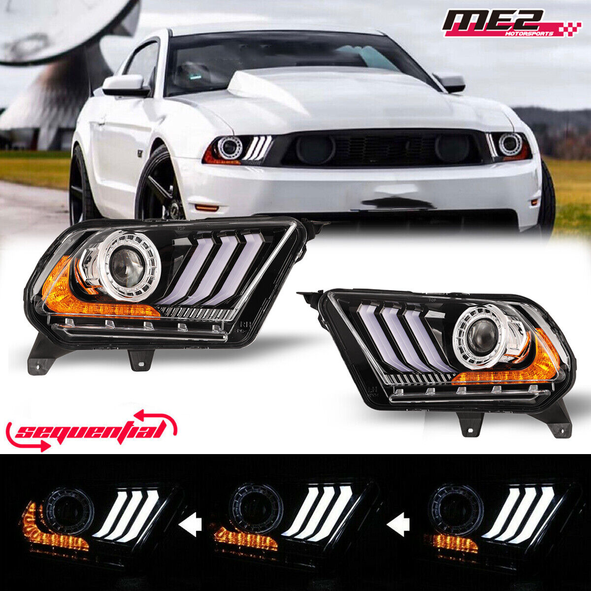 for 2010-2012 Ford Mustang Projector Headlights LED Sequential DRL Front Lamps