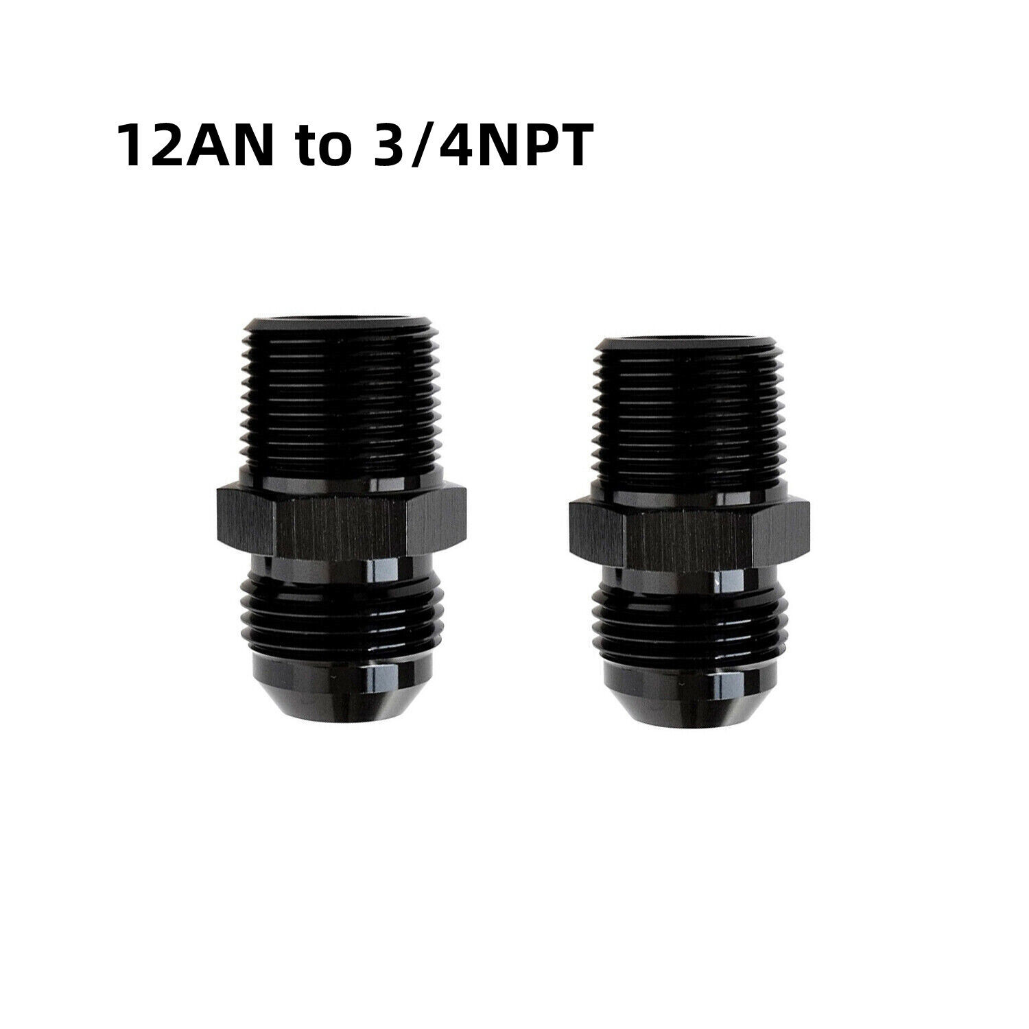 2x12AN Male Flare to 1/2 3/4 NPT Straight Nipple Adapter Black Anodized Aluminum