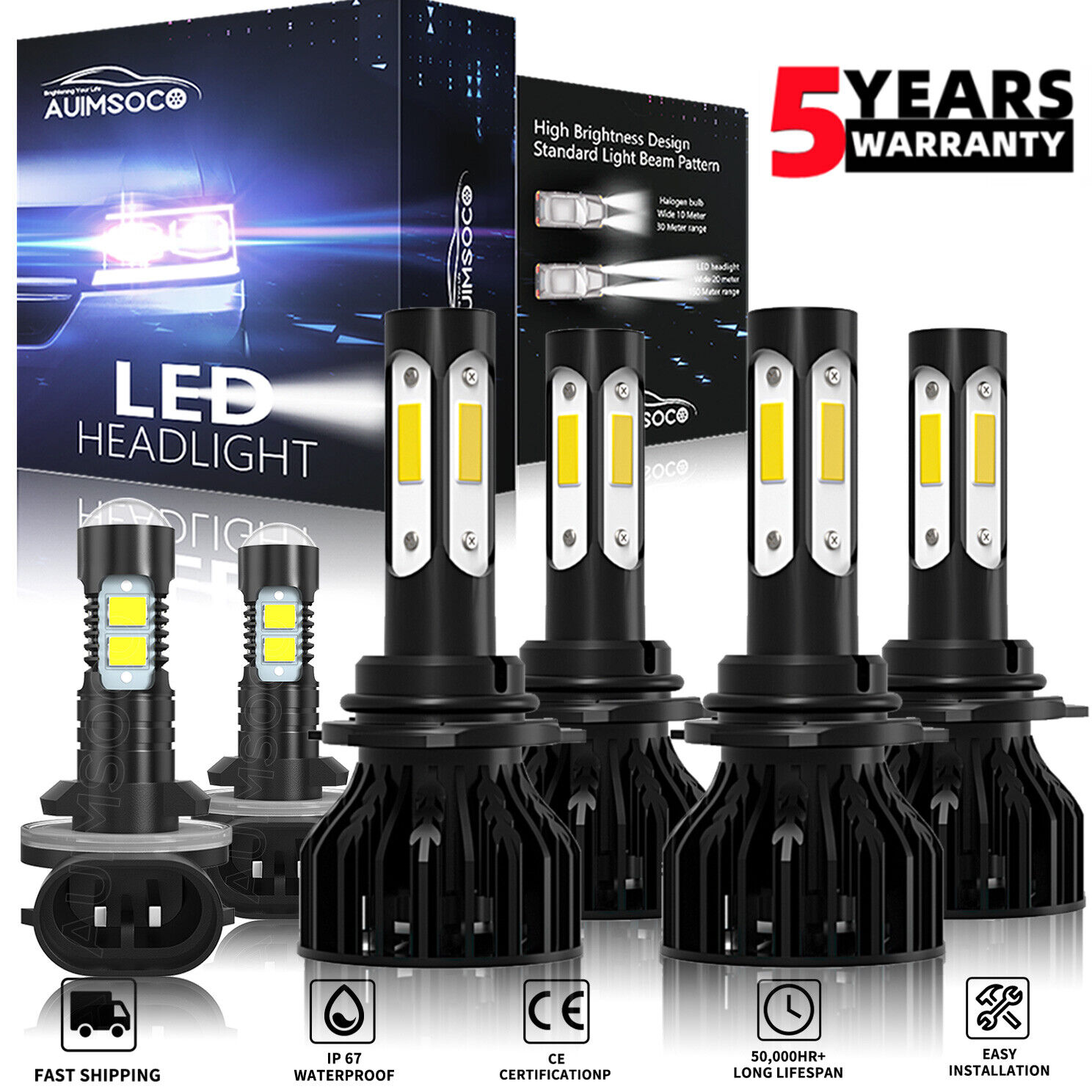 For 1998-2004 Chevrolet S10 Pickup 6x 6K LED Headlight Hi/Lo+Fog Light Kit A+