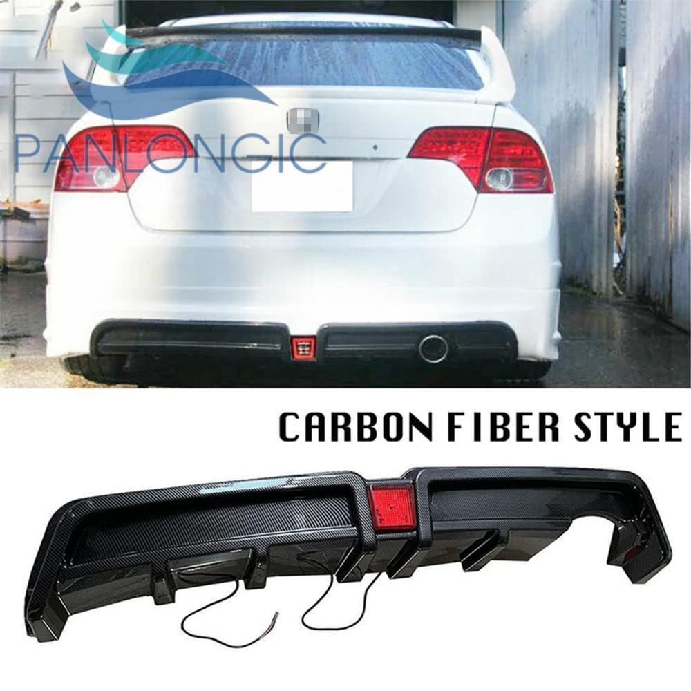 Rear Bumper Diffuser w/LED For 2006-2011 Honda Civic Mugen RR Carbon Fiber Style