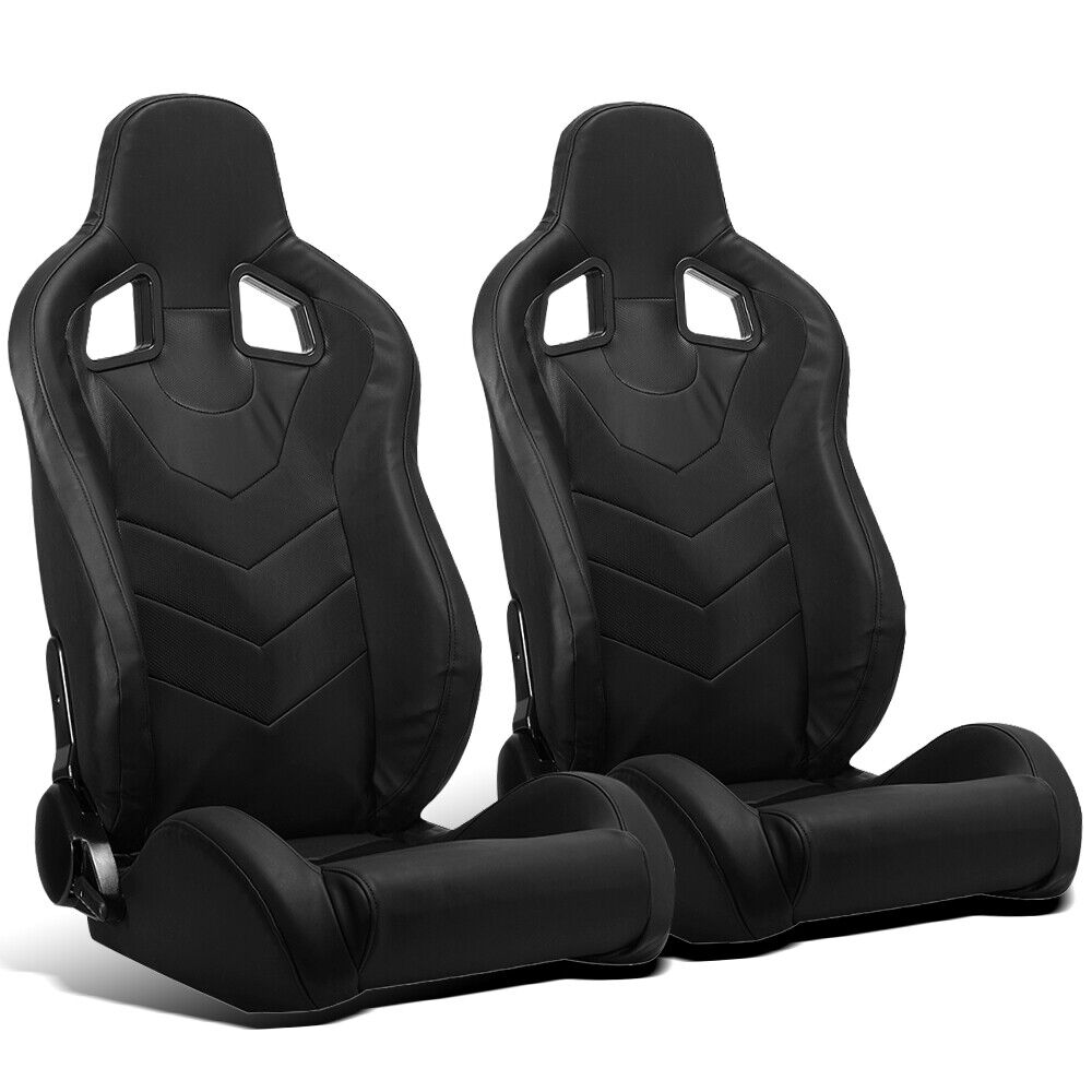 2 x Universal Black PVC Leather Left/Right JDM Sport Racing Car Seats Sliders