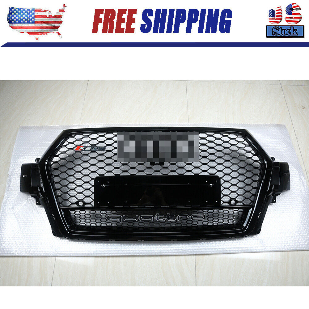 For 16-19 Audi Q7 Honeycomb Mesh Sport RSQ7 Style Hex Center Grille Gloss Black 