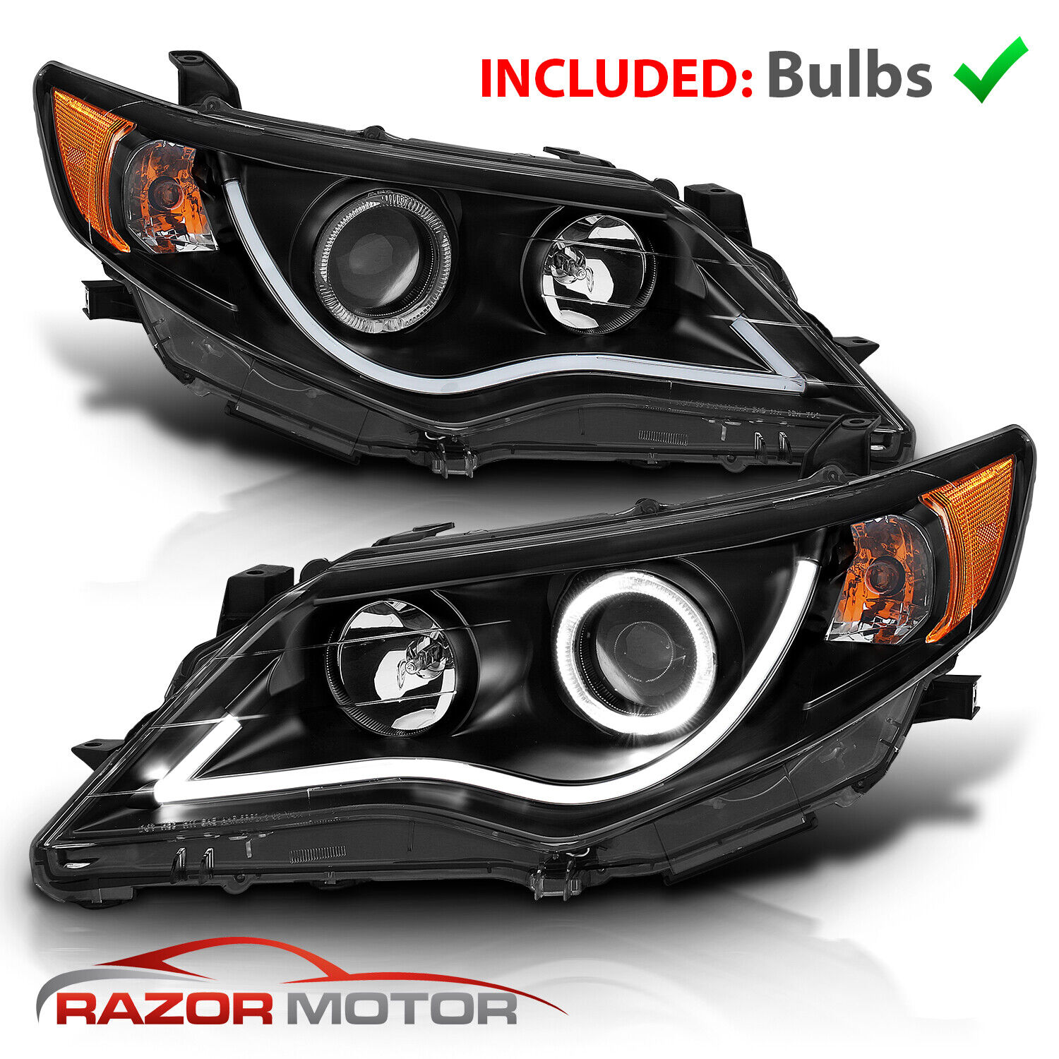 2012 2013 2014 Euro R8 LED Bar Halo Projector Headlights Pair For Toyota Camry