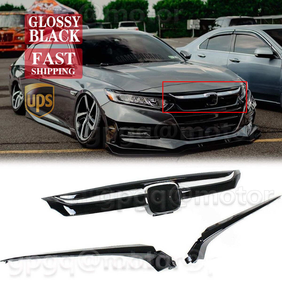 For Honda Accord 10th 2018-2020 Glossy Black Chrome JDM Style Front Upper Grille