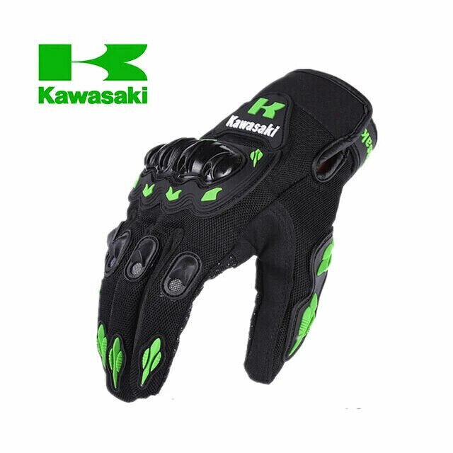 Kawasaki Armored Knuckles Motorcycle Gloves Men’s. Black And Green Accents