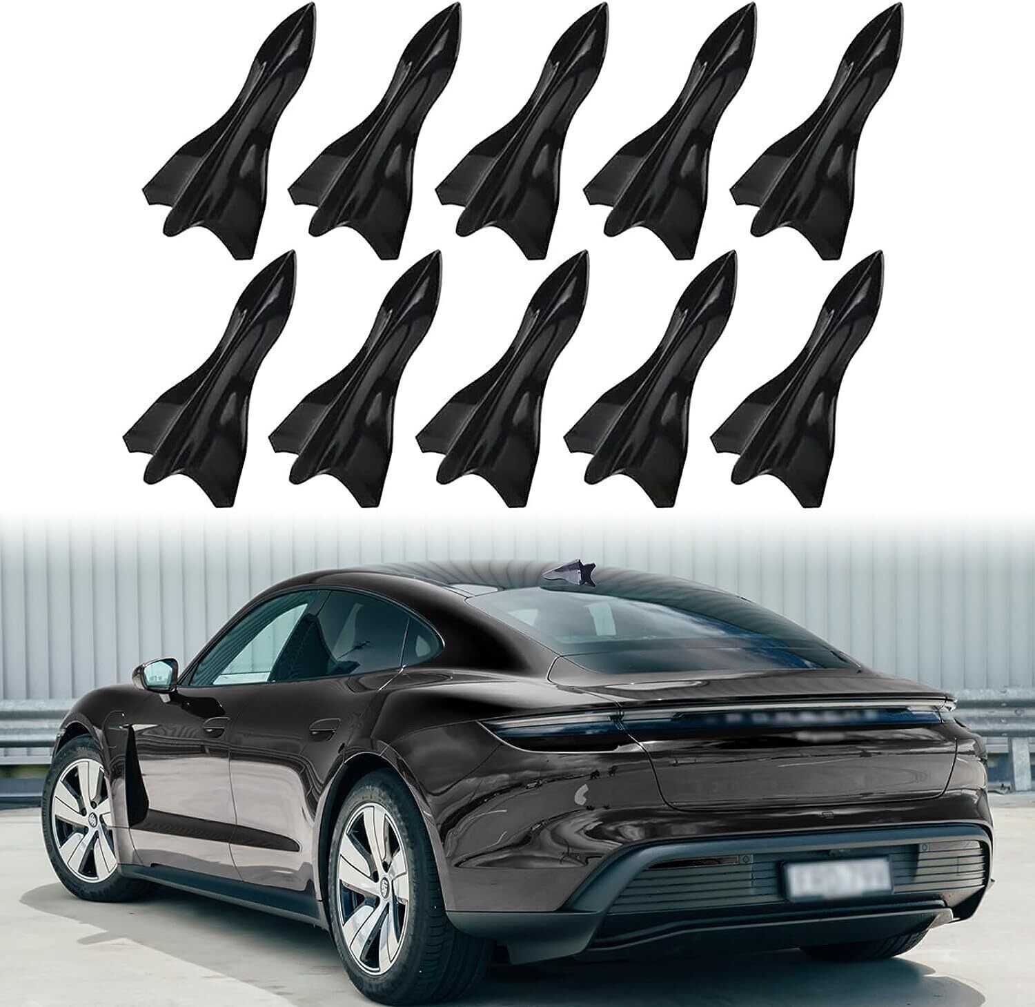 10x Shark Fin Diffuser Vortex Generator Glossy Black For Car Roof Spoiler ##