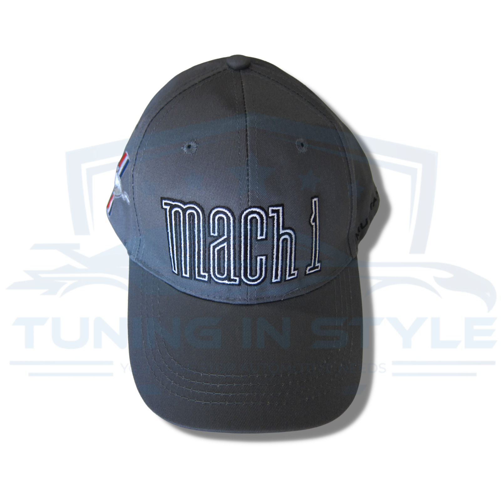 Ford Mach 1 Mustang Tri Bar Embroidered Logo Baseball Cap Grey Official Licensed