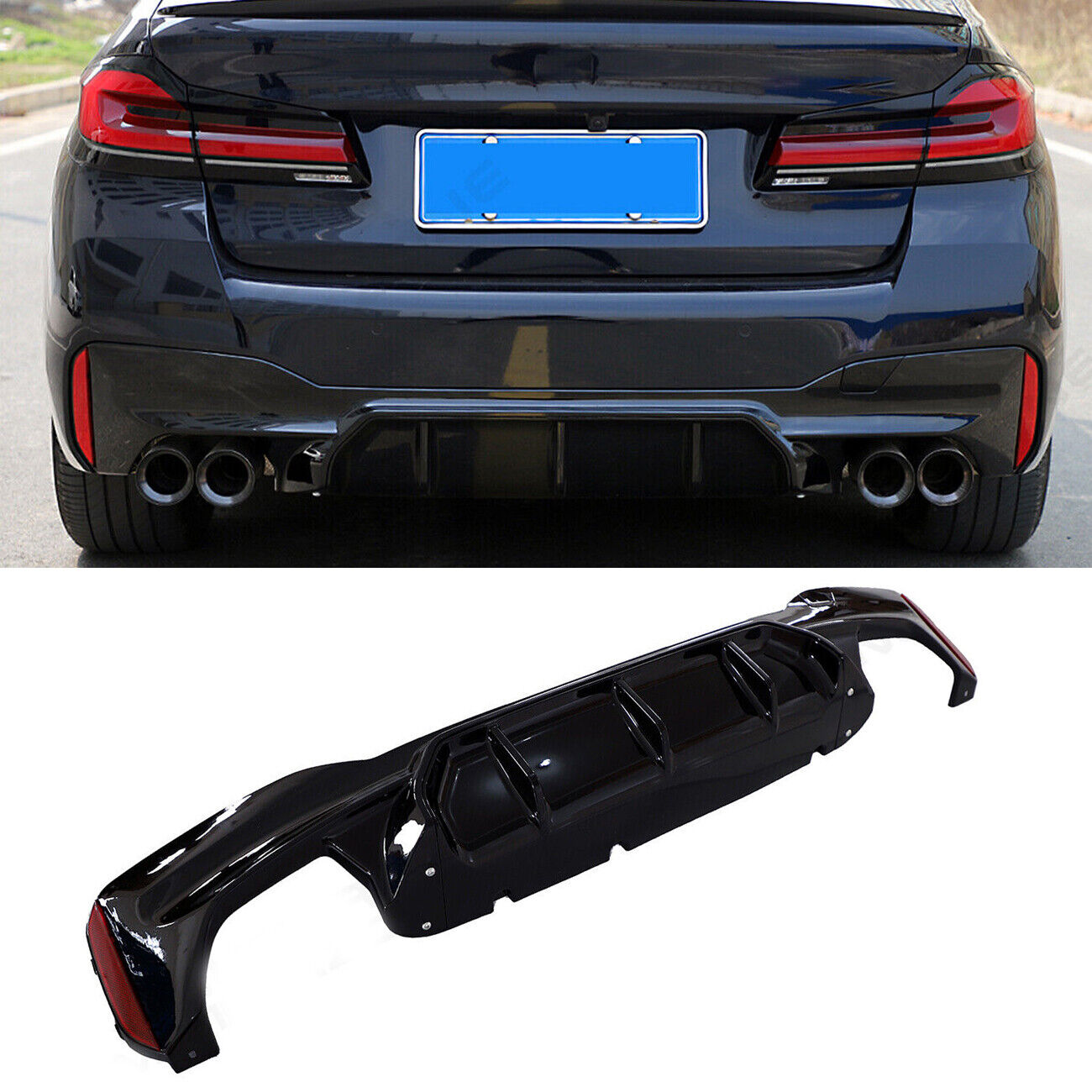 M5 Style Rear Diffuser Glossy Black For 17-23 BMW G30 5 Series M Sport Bumper