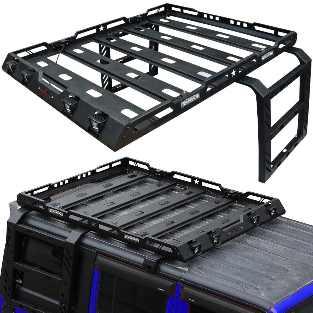 Wrangler Roof Rack Cargo Luggage Carrier W/Lights&Ladder For 2018-2023 Wrangler