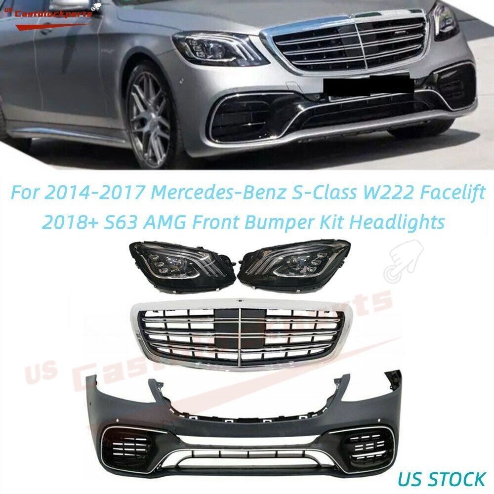 For 14-17 Mercedes Benz S Class W222 Facelift 18+ S63 AMG Front Bumper+Headlight