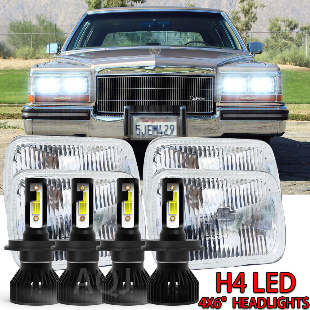 For Cadillac Fleetwood DeVille 1975-1986 4PCS 4x6 LED Headlights Hi-Lo Beam
