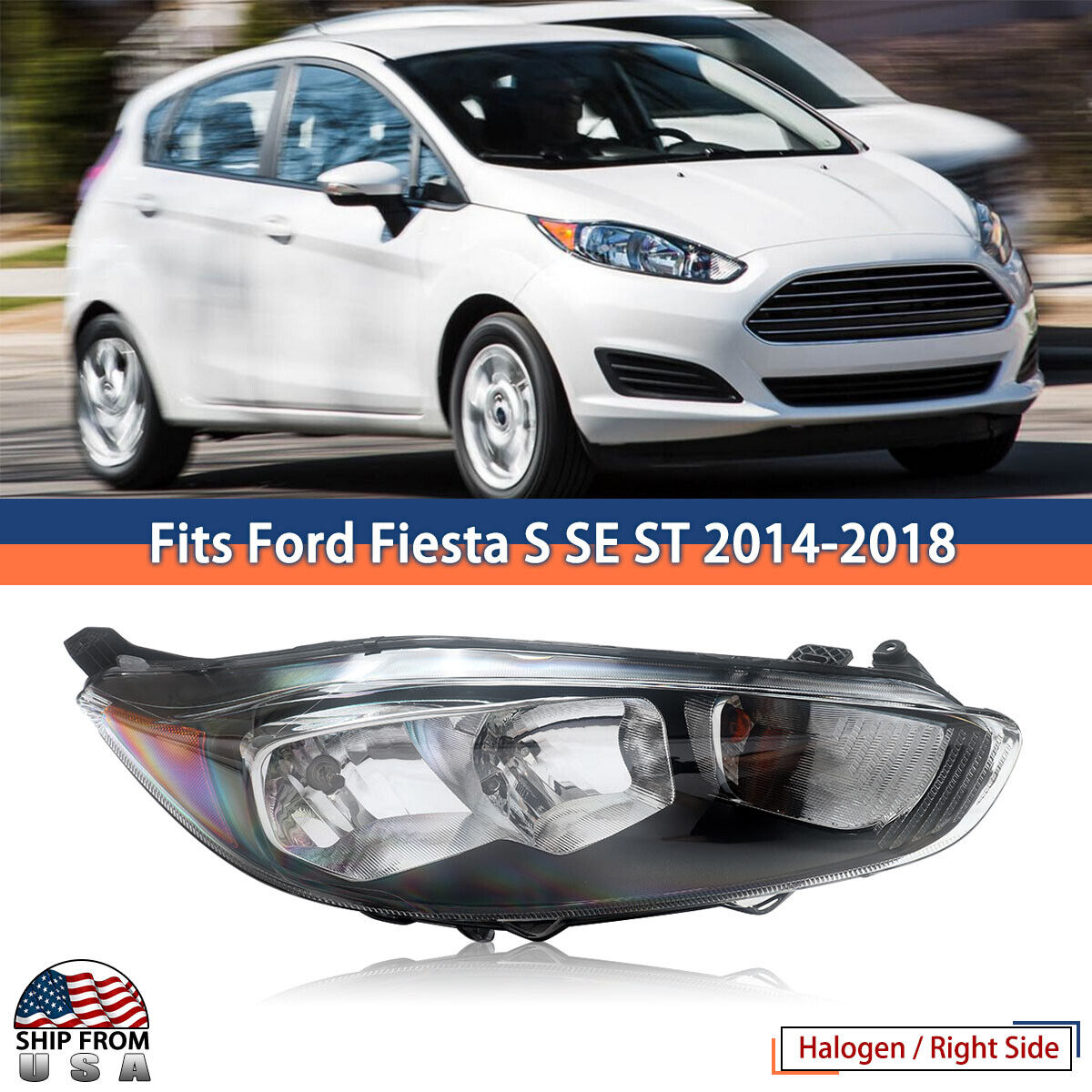 For 2014-2018 Ford Fiesta S SE ST Headlight Headlamp Replacement Right Side RH