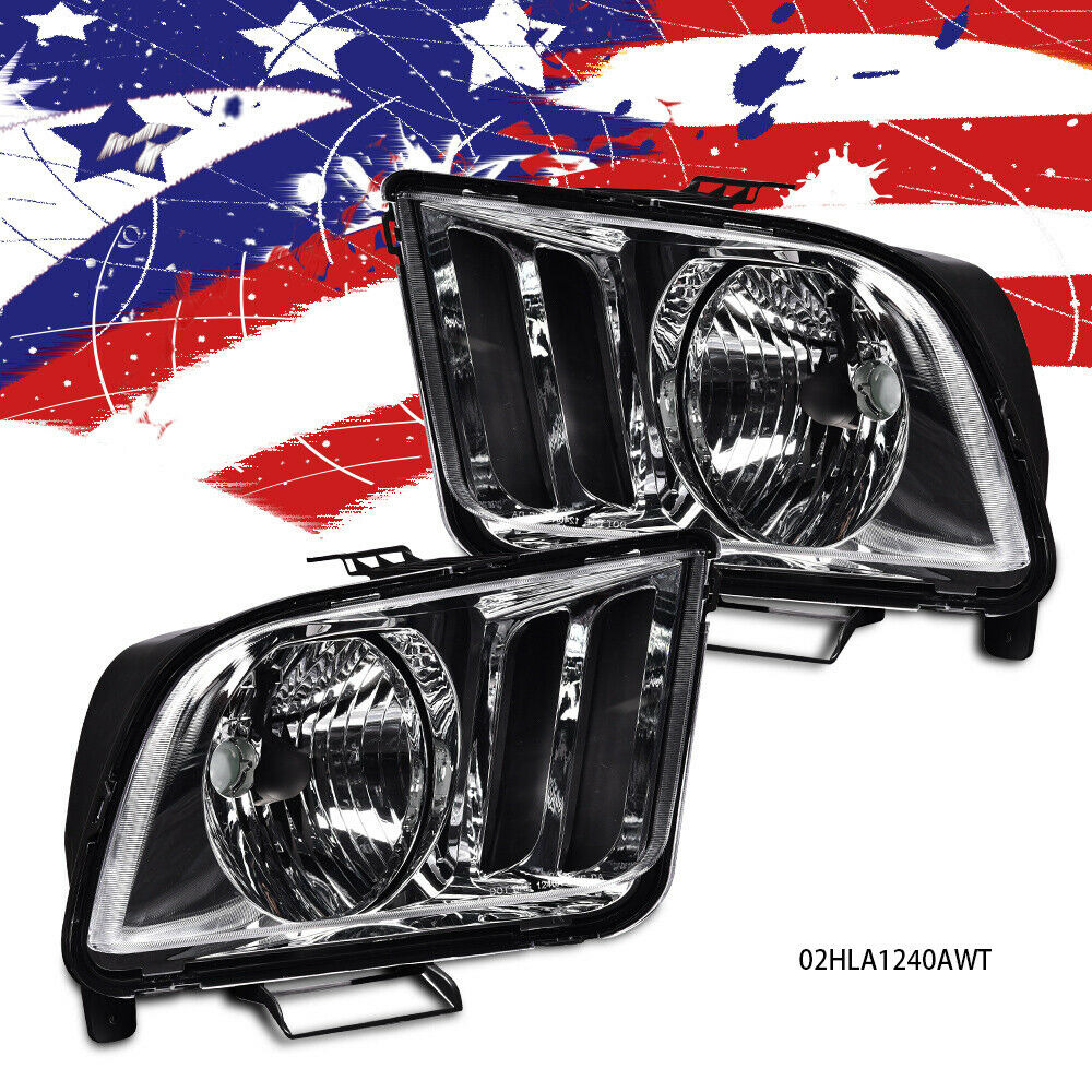 Fit For 2005-2009 Ford Mustang Clear/Chrome Headlights Headlamp LH & RH 1Pair