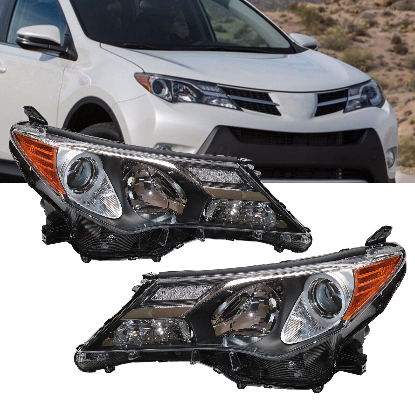 For 2013 2014 2015 Toyota RAV4 RAV-4 Headlights Headlamps Pair Left & Right