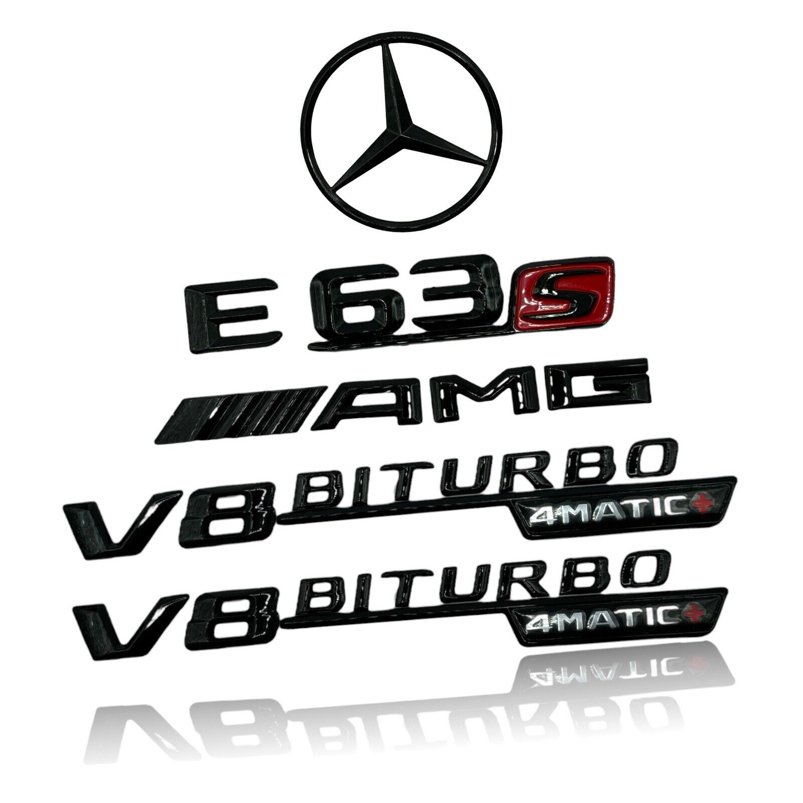 E63S AMG V8 BITURBO Rear Star Emblem Gloss Black Badge Combo Set Mercedes W213