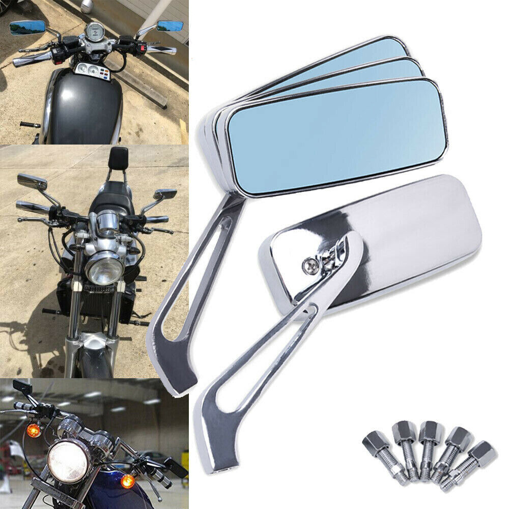 Chrome Rectangle Motorcycle Rearview Side Mirrors For Harley Honda Suzuki Yamaha