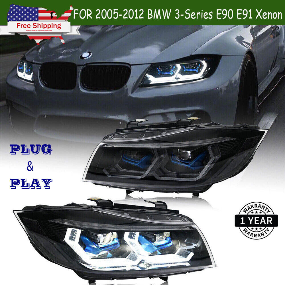 LED Xenon Headlights Fits 2005-2012 BMW 3-Series E90 E91 Front lamps Assembly