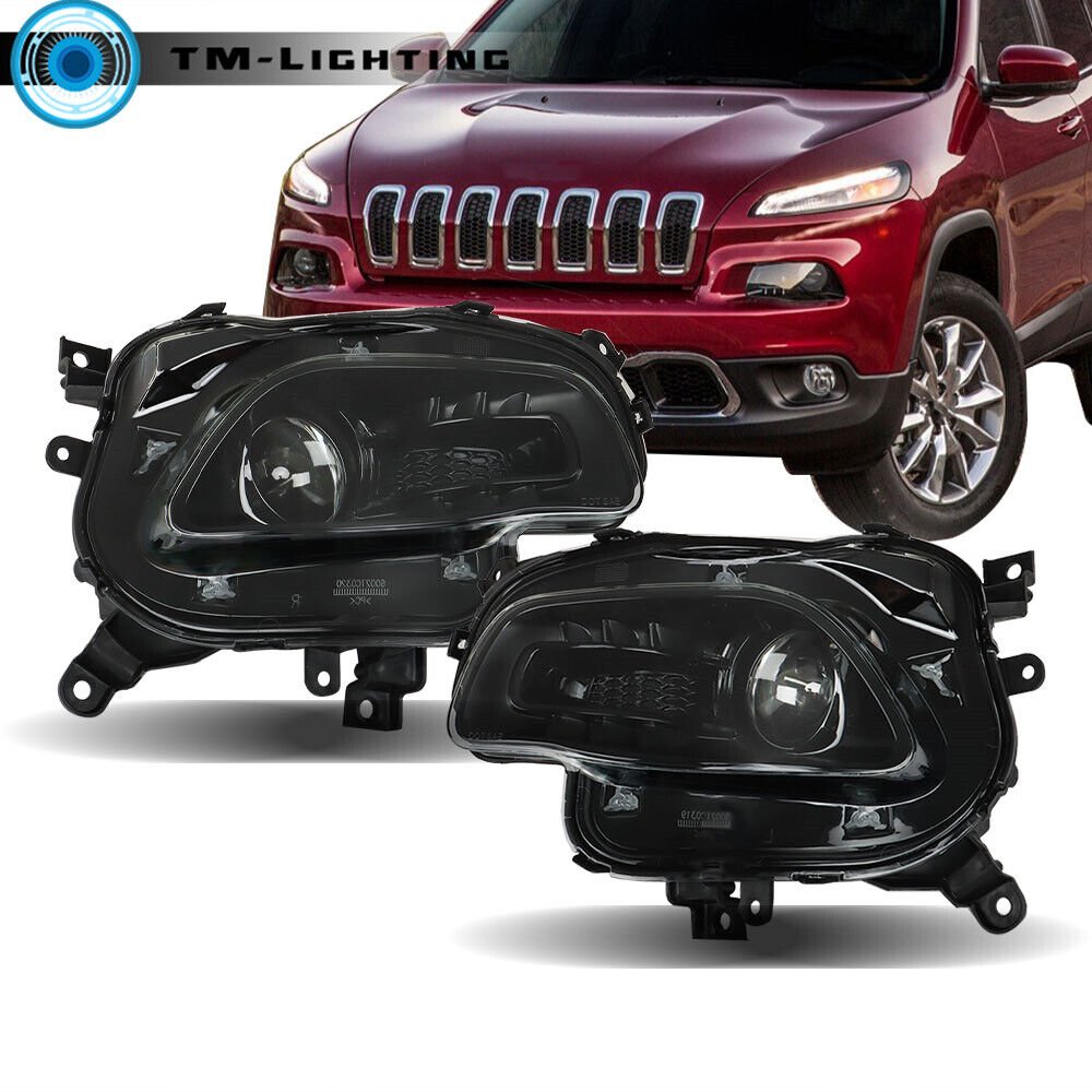 Halogen Projector Black Headlights LH+RH Headlamp For 2014-2018 Jeep Cherokee