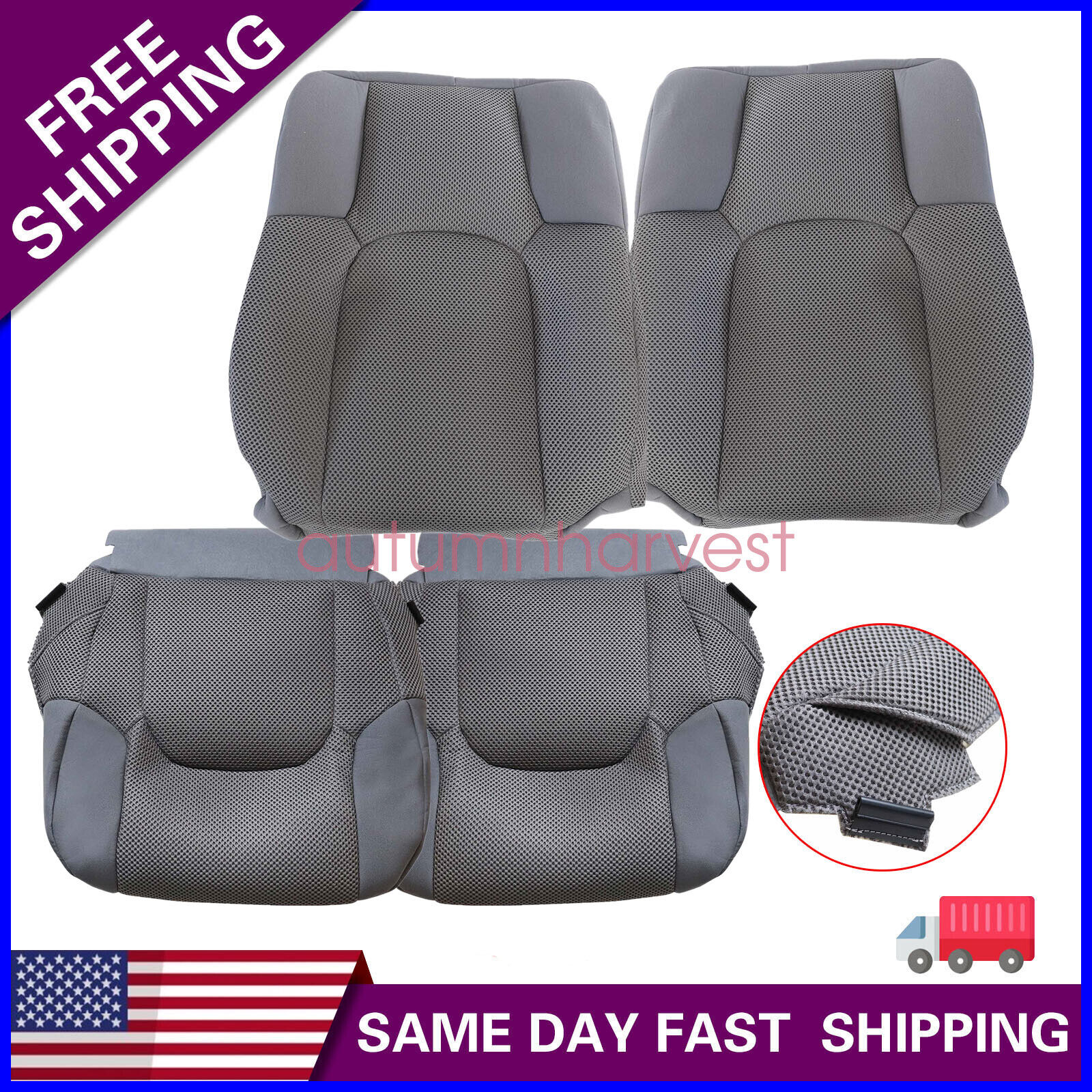 For 2005-2019 Nissan Frontier Front Driver/ Passenger Side Cloth Seat Cover Gray