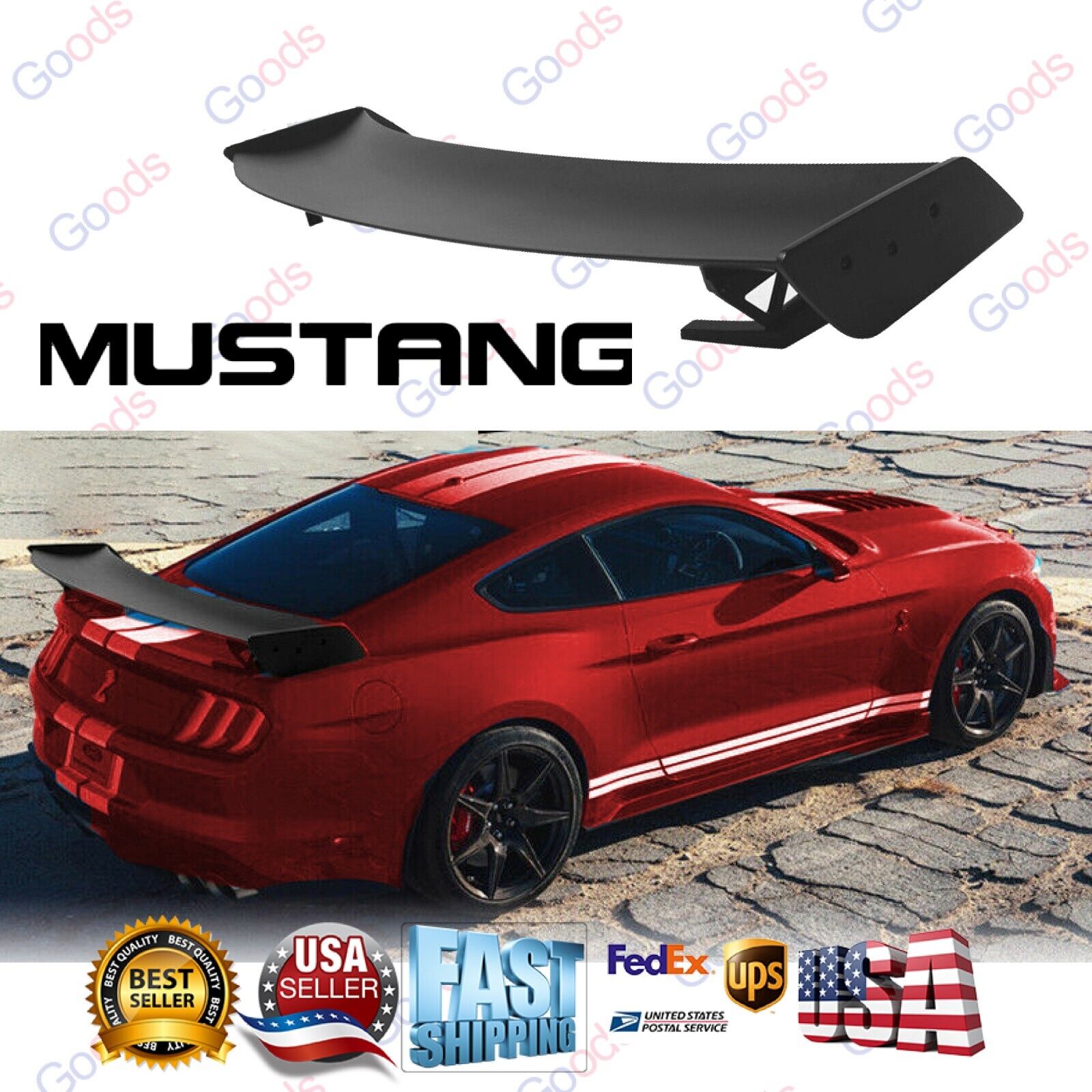 FOR 15-2022 FORD MUSTANG RACING GT500 STYLE BIG TRUNK SPOILER WING METAL STANDS