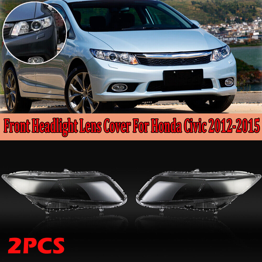 2xFront Headlight Lampshade Lens Cover Shell For Honda Civic 9th 2012-2015 Clear