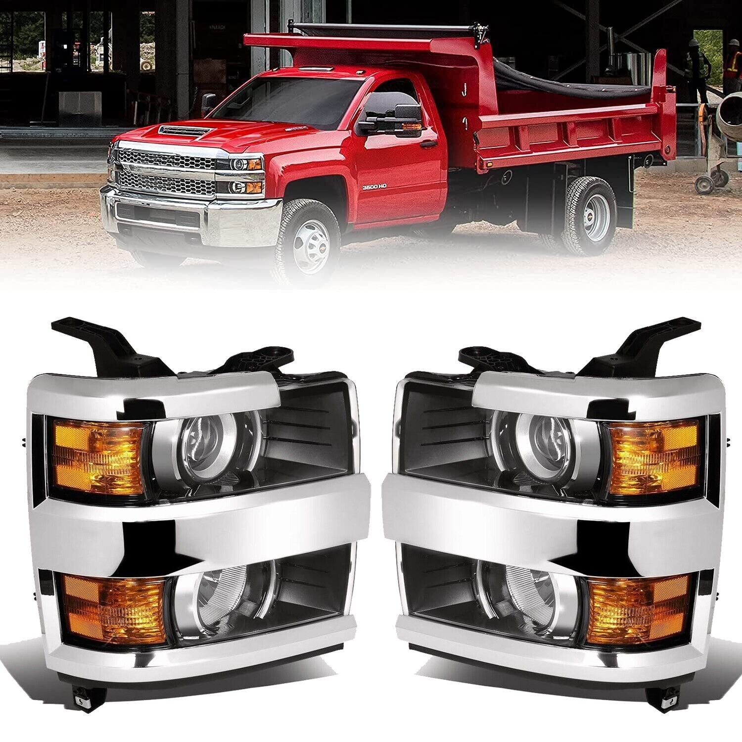 Headlights For 2015-2019 Chevy Silverado 2500HD 3500 HD Front Lamps Left + Right