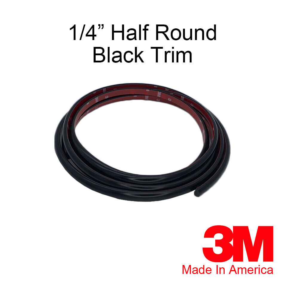 1/4\'\' X 5 ft HALF ROUND BLACK TRIM ACCENT BLACK MOLDING UNIVERSAL 0.25\