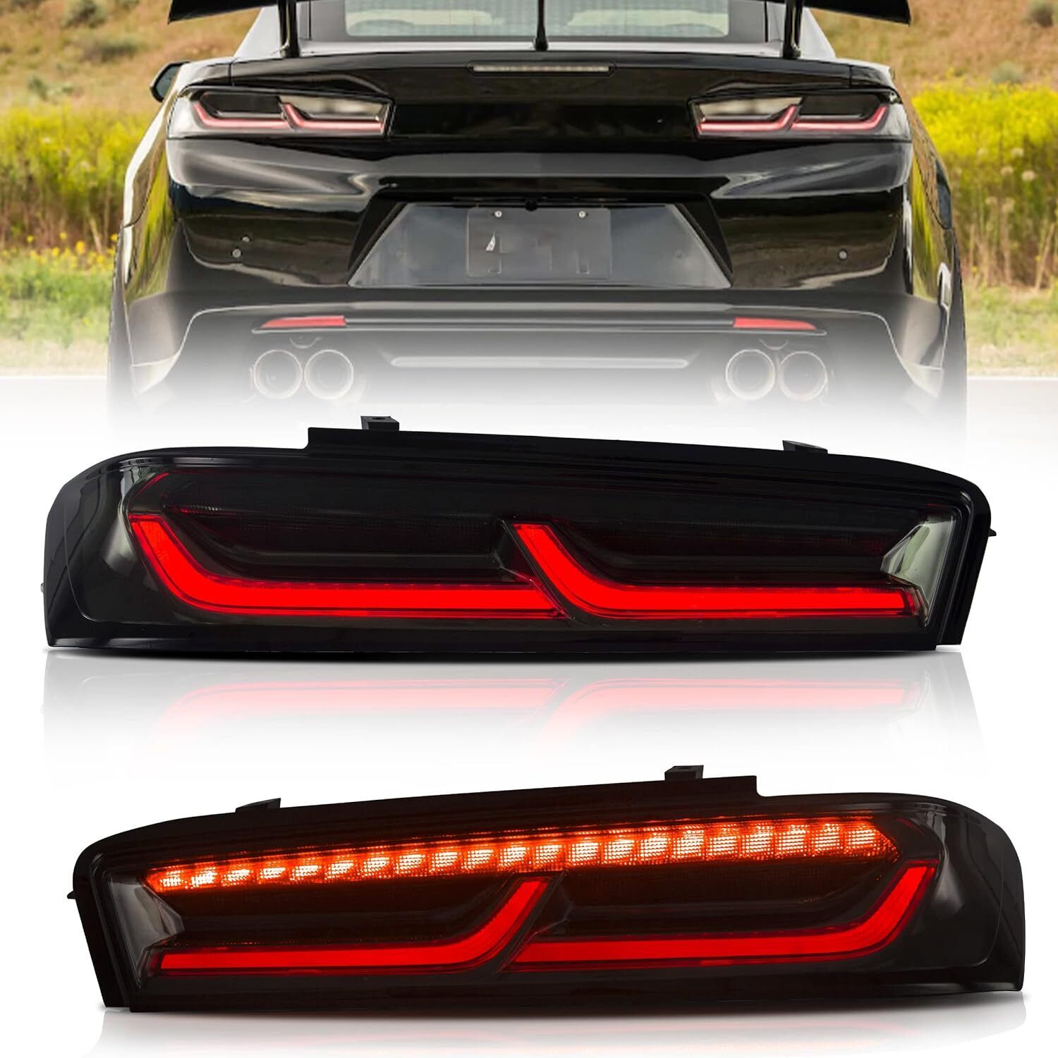 VLAND LED Tail Lights For Chevrolet Chevy Camaro 2016-2018 Red Suquential Signal