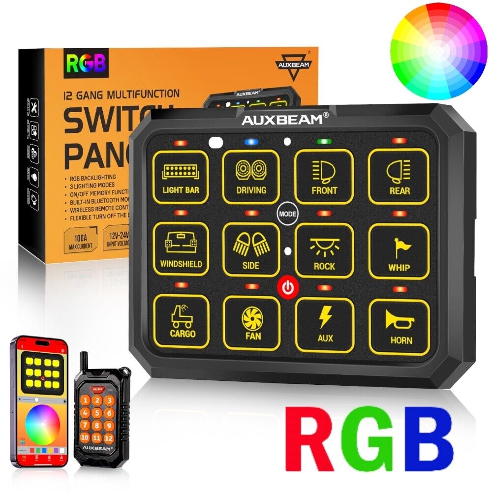 AUXBEAM 12 Gang RGB Switch Panel LED Light Bar bluetooth APP & Remote Control