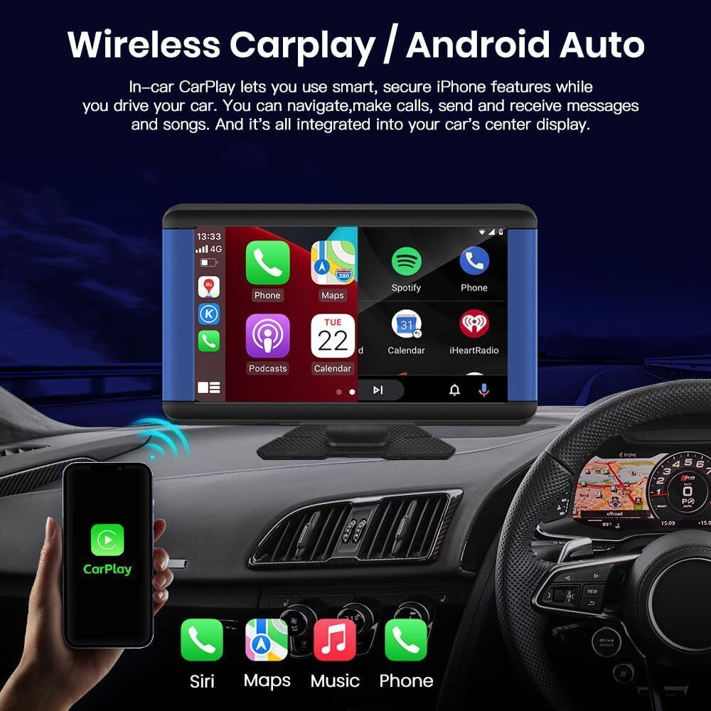 7'' Touch Screen Car Radio Wireless Apple Carplay/Android Auto GPS + Rear camera