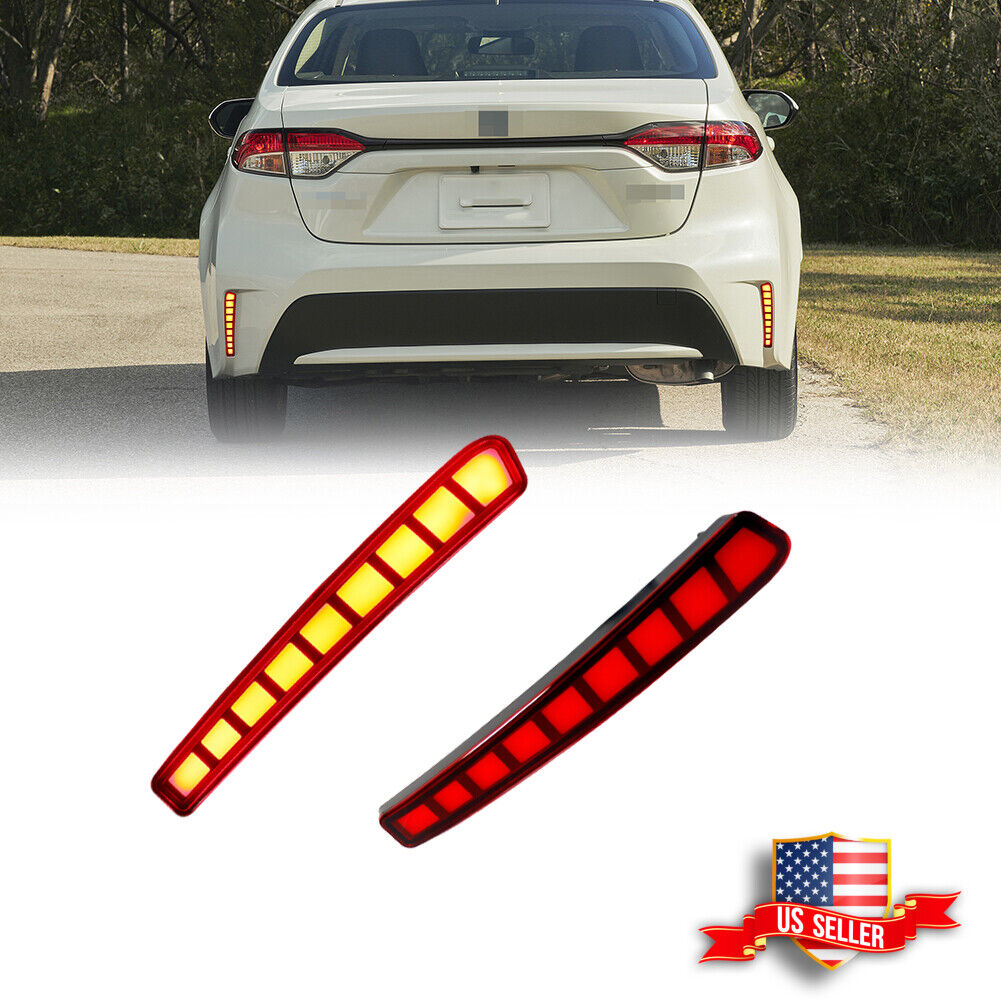 2X LED Red Rear Bumper Reflectors Tail Brake Lights For 2020-2023 Toyota Corolla