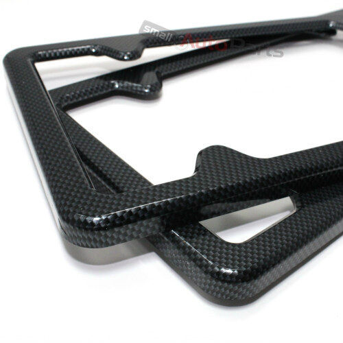 2 Black Carbon Fiber Custom License Plate Tag Snap Fit Frames for Auto-Car-Truck